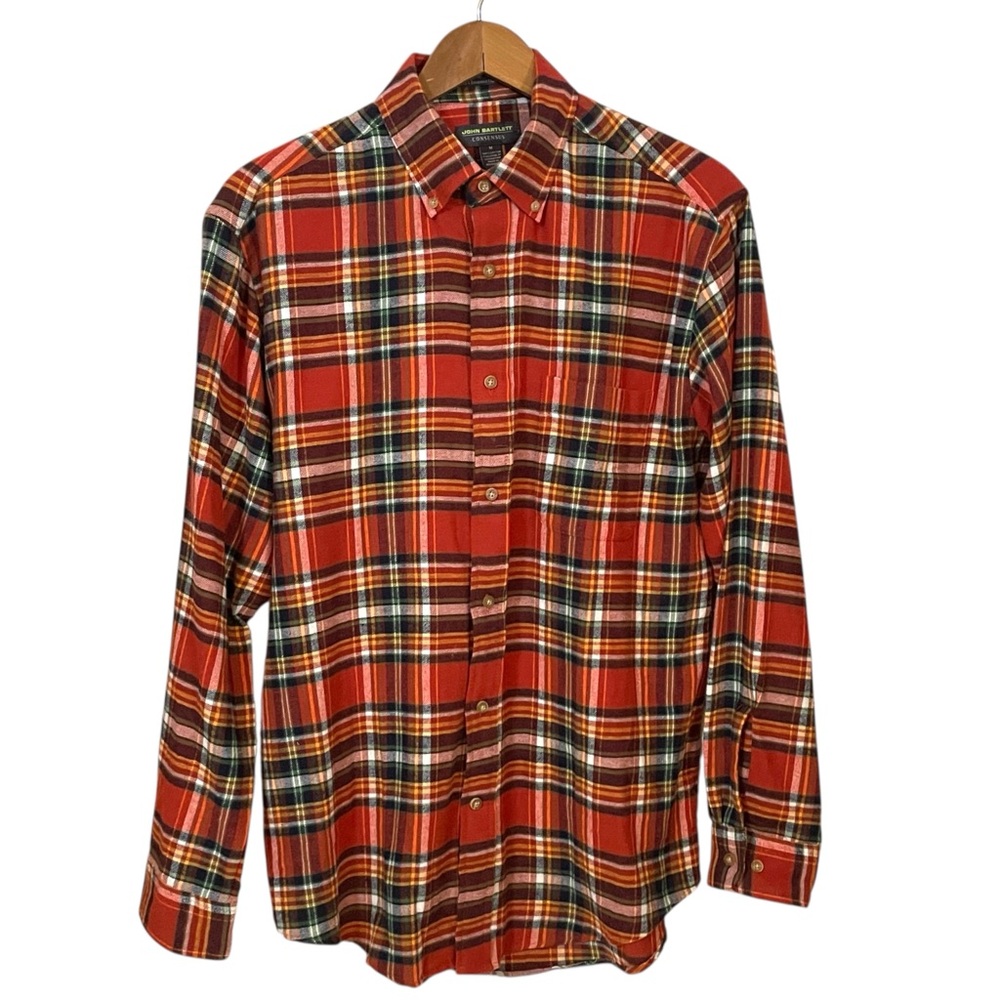 John Bartlett Consensus Men’s Rust Plaid 100% Cotton Flannel Shirt Like New Sz M